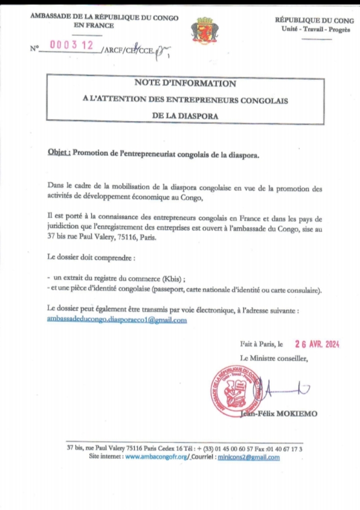 A l'attention des entrepreneurs congolais de la diaspora